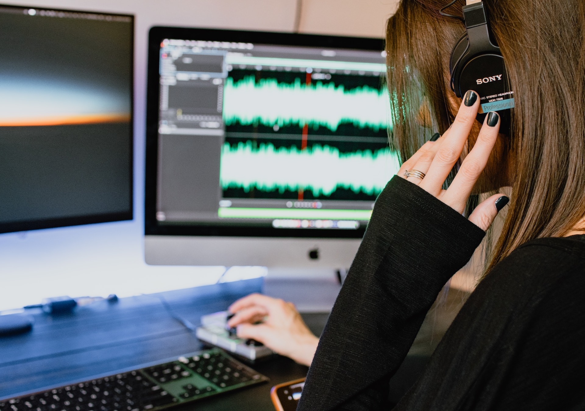 woman wearing headphones