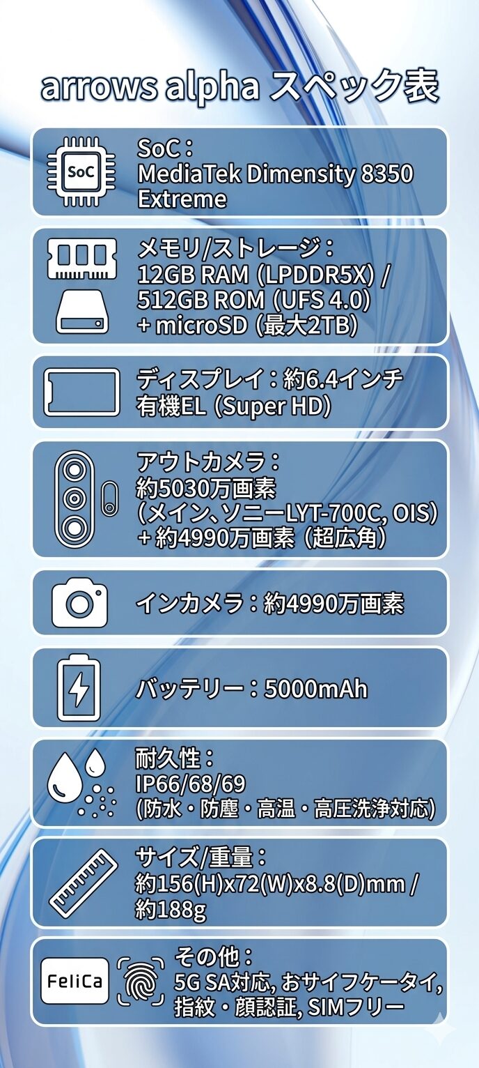 アローズアルファのスペック